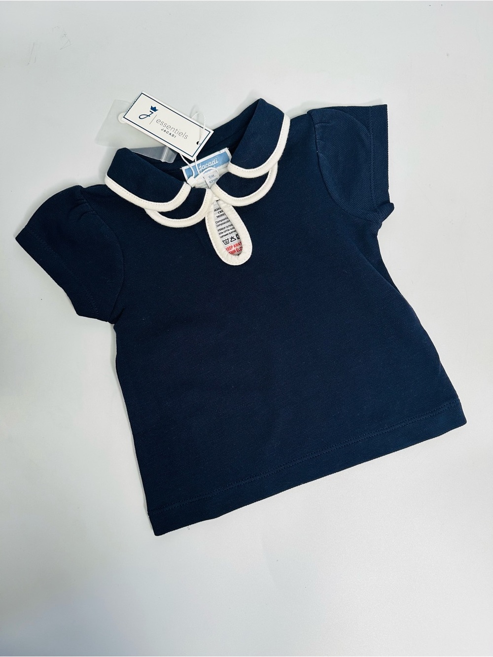 Jacadi Navy Short-Sleeve Top with White Trim Peter Pan Collar